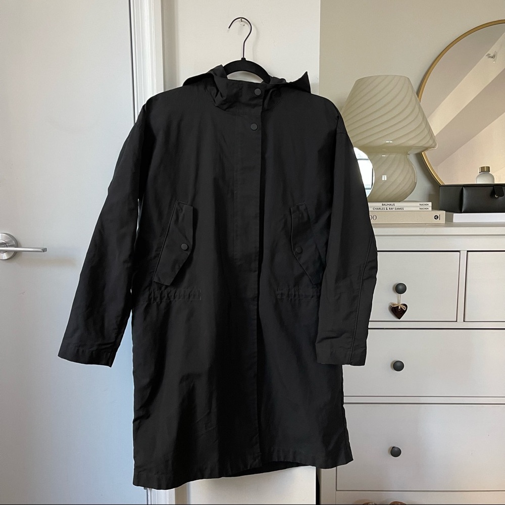 Everlane Black Hooded Raincoat